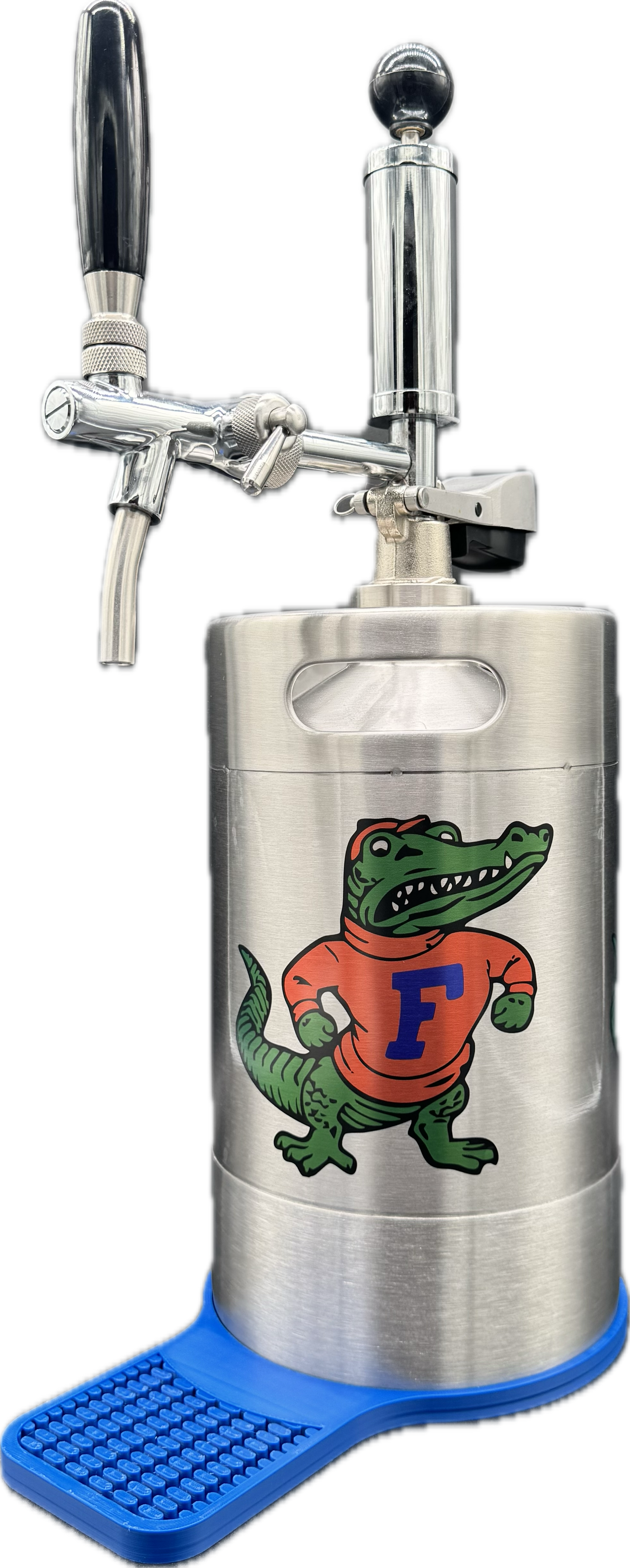 5 liter UF classic Albert (large) customized Pump Keg, standard tap, keg opener, drip tray, 26 cocktail recipes, 16 shot recipes all included. Packed nicely in a gift box for your favorite Gator fan. Holds 30-35 cocktails or 169 fluid ounces.