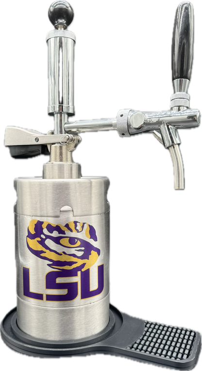 2 liter LSU(small) customized Pump Keg, standard tap, keg opener, drip tray, 26 cocktail recipes, 16 shot recipes all included. Packed nicely in a gift box for your favorite Tiger fan. Holds 10-12 cocktails/65 oz