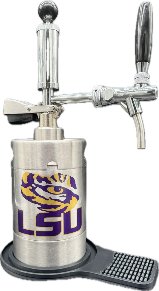 2 liter LSU(small) customized Pump Keg, standard tap, keg opener, drip tray, 26 cocktail recipes, 16 shot recipes all included. Packed nicely in a gift box for your favorite Tiger fan. Holds 10-12 cocktails/65 oz