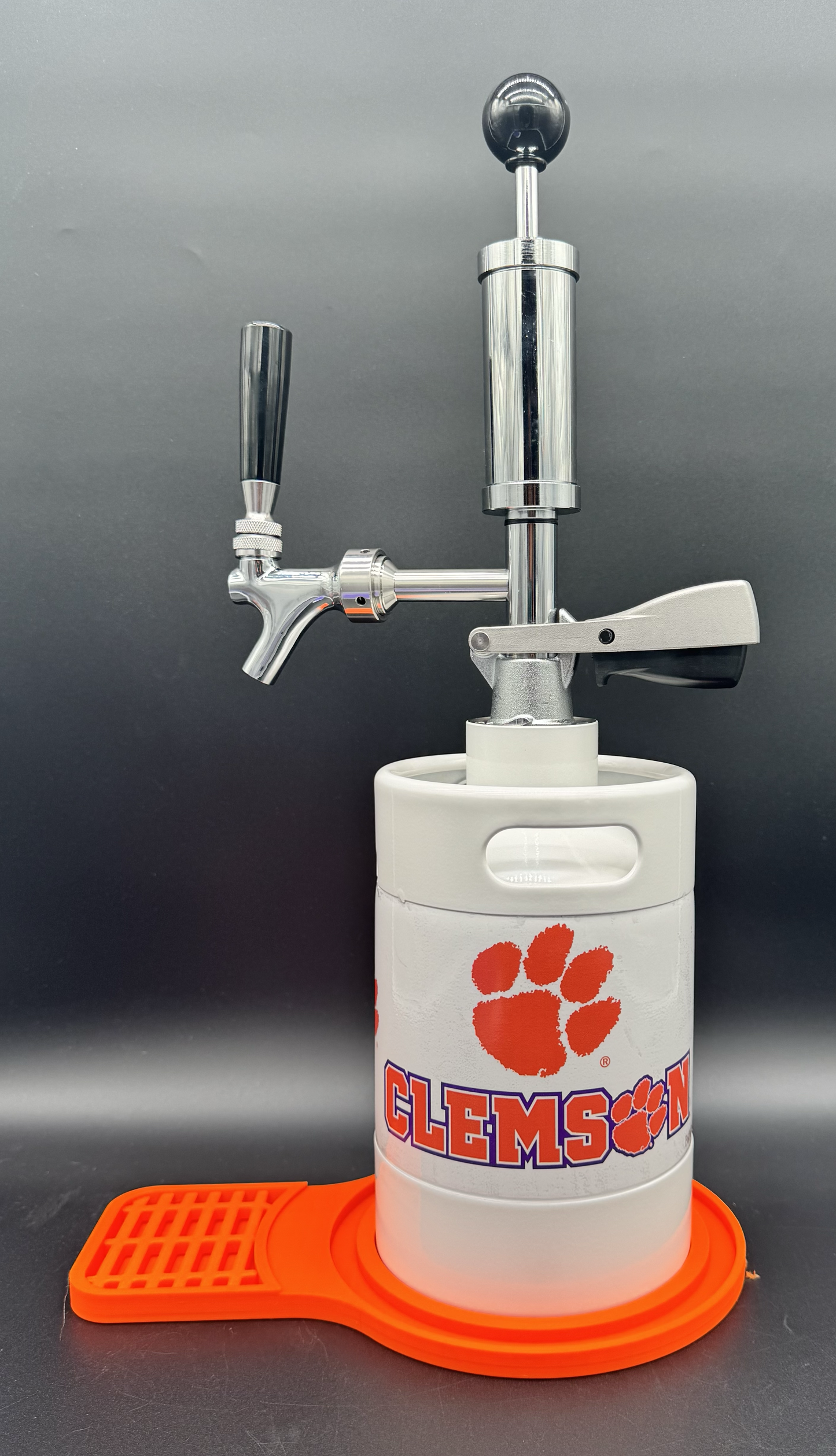 2L WHITE Clemson Tiger Pump Keg with drip tray (3 color options)