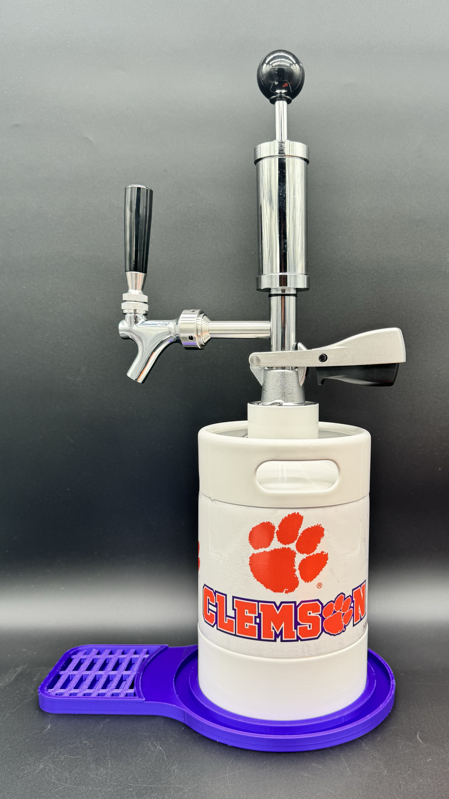 2L WHITE Clemson Tiger Pump Keg with drip tray (3 color options)
