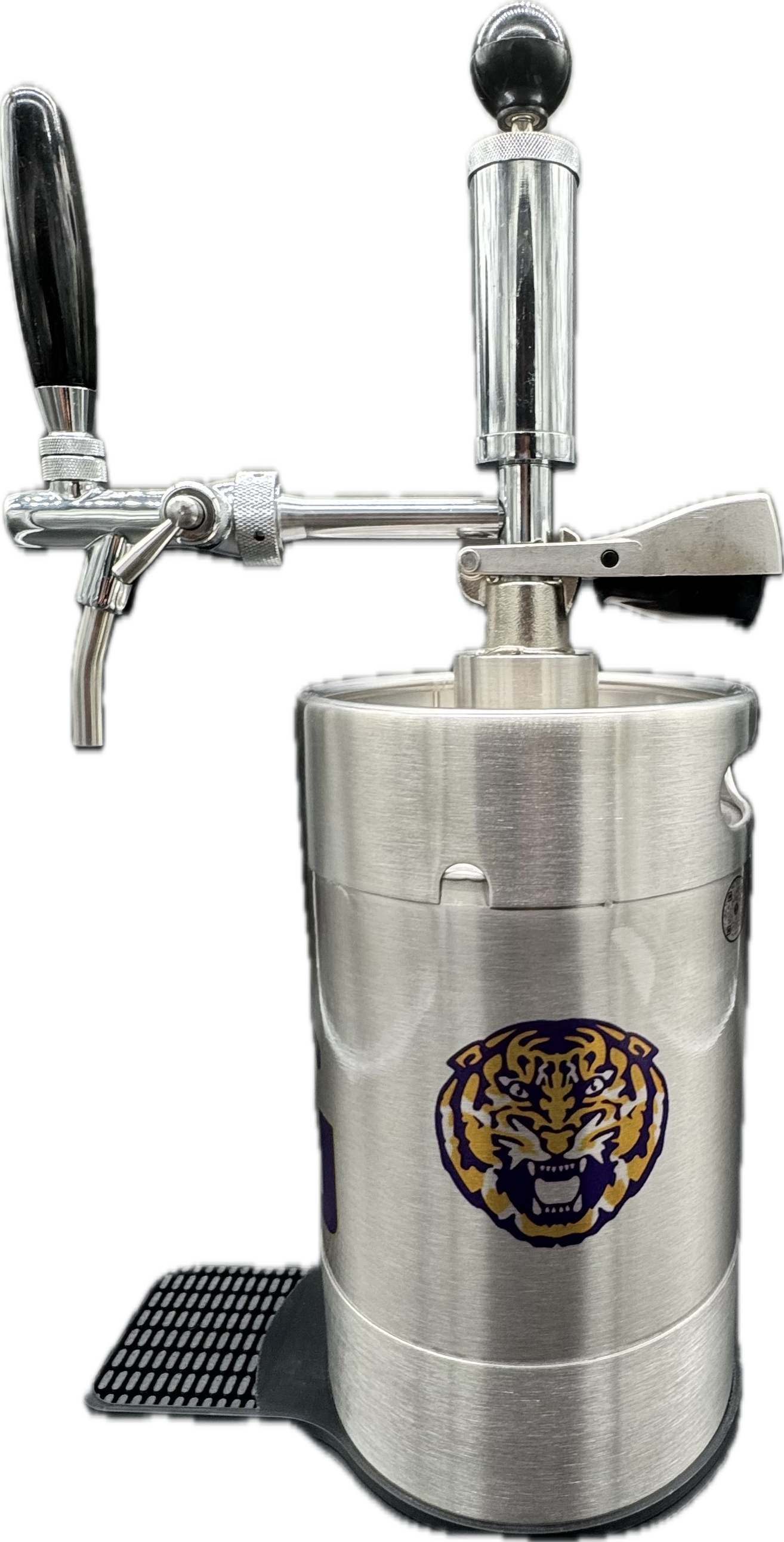 2 liter LSU(small) customized Pump Keg, standard tap, keg opener, drip tray, 26 cocktail recipes, 16 shot recipes all included. Packed nicely in a gift box for your favorite Tiger fan. Holds 10-12 cocktails/65 oz