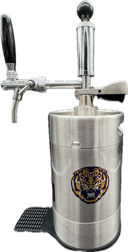 2 liter LSU(small) customized Pump Keg, standard tap, keg opener, drip tray, 26 cocktail recipes, 16 shot recipes all included. Packed nicely in a gift box for your favorite Tiger fan. Holds 10-12 cocktails/65 oz