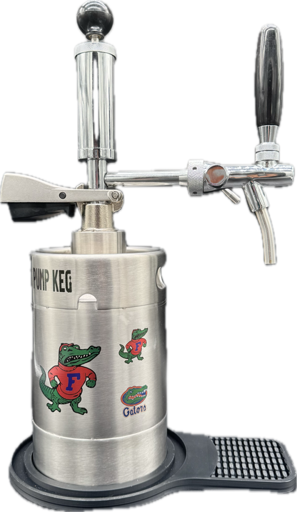 2 liter UF (classic Albert AND new Gator logo) (small) customized Pump Keg, standard tap, keg opener, drip tray, 26 cocktail recipes, 16 shot recipes all included. Packed nicely in a gift box for your favorite Gator fan. Holds 10-12 cocktails/65 oz