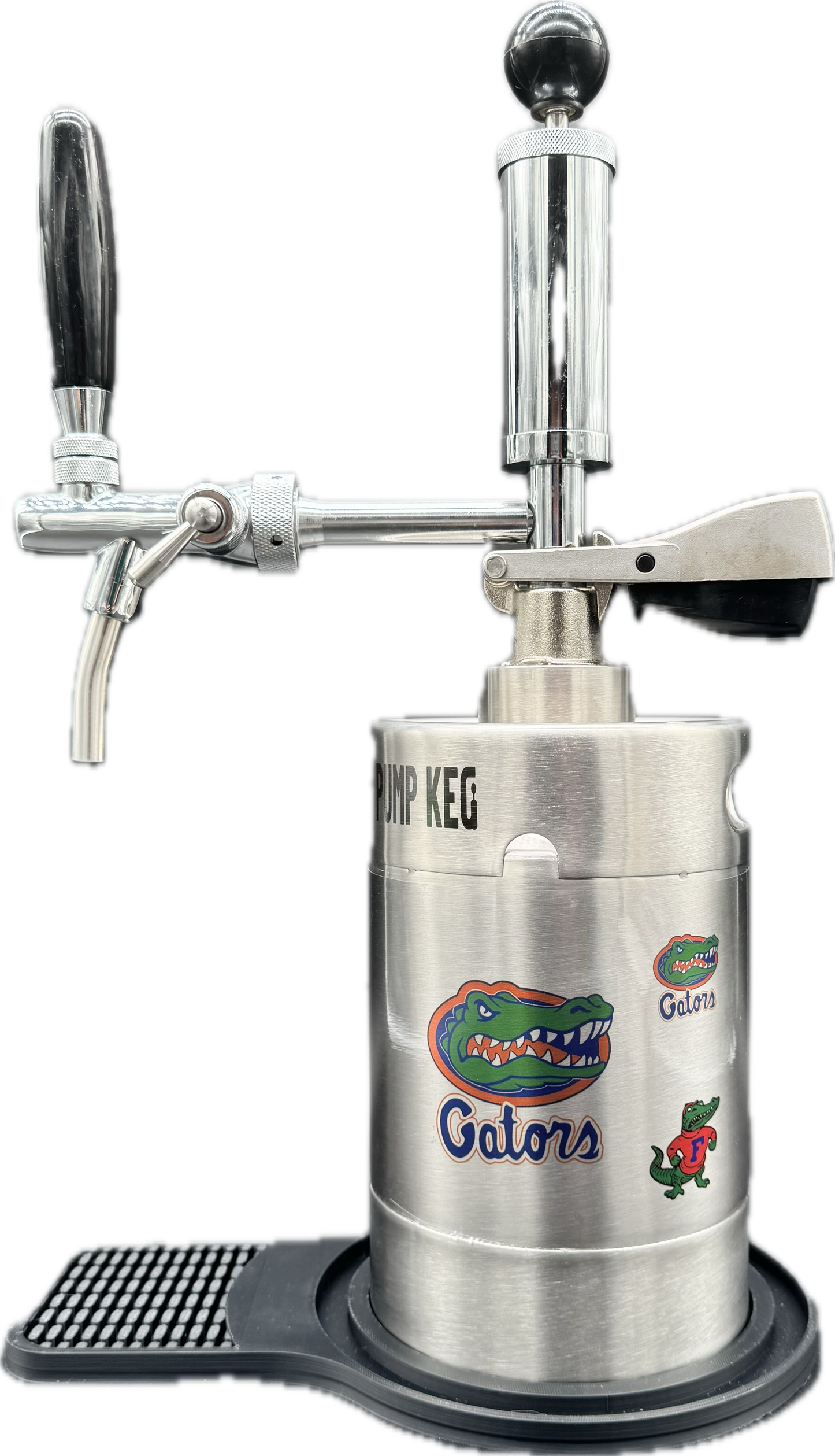2 liter UF (classic Albert AND new Gator logo) (small) customized Pump Keg, standard tap, keg opener, drip tray, 26 cocktail recipes, 16 shot recipes all included. Packed nicely in a gift box for your favorite Gator fan. Holds 10-12 cocktails/65 oz