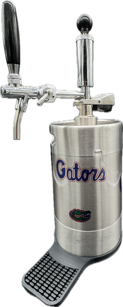 5 liter UF current Gator (large) customized Pump Keg, standard tap, keg opener, drip tray, 26 cocktail recipes, 16 shot recipes all included. Packed nicely in a gift box for your favorite   Gator fan. Holds 30-35 cocktails or 169 fluid ounces. 