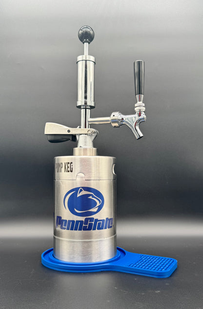 2 liter PSU (small)  customized Pump Keg, standard tap, keg opener, drip tray, 26 cocktail recipes, 16 shot recipes all included. Packed nicely in a gift box for your favorite Nittany Lion fan. Holds 10-12 cocktails or 65 fluid ounces. 