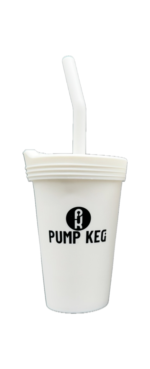 White Silicone pint cup with lid & straw- Pump Keg