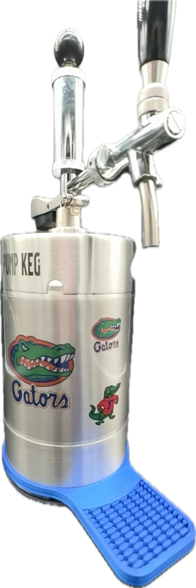 5 liter (classic Albert + new Gator logo combo)  (large) customized Pump Keg, standard tap, keg opener, drip tray, 26 cocktail recipes, 16 shot recipes all included. Packed nicely in a gift box for your favorite Gator fan. Holds 30-35 cocktails or 169 oz