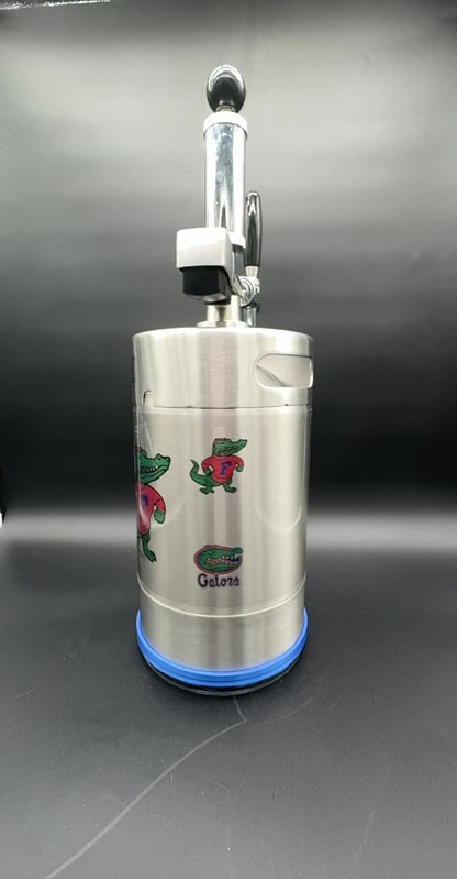 5 liter (classic Albert + new Gator logo combo)  (large) customized Pump Keg, standard tap, keg opener, drip tray, 26 cocktail recipes, 16 shot recipes all included. Packed nicely in a gift box for your favorite Gator fan. Holds 30-35 cocktails or 169 oz