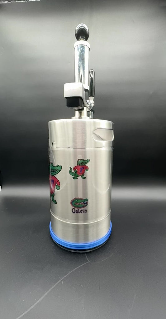 5 liter (classic Albert + new Gator logo combo)  (large) customized Pump Keg, standard tap, keg opener, drip tray, 26 cocktail recipes, 16 shot recipes all included. Packed nicely in a gift box for your favorite Gator fan. Holds 30-35 cocktails or 169 oz