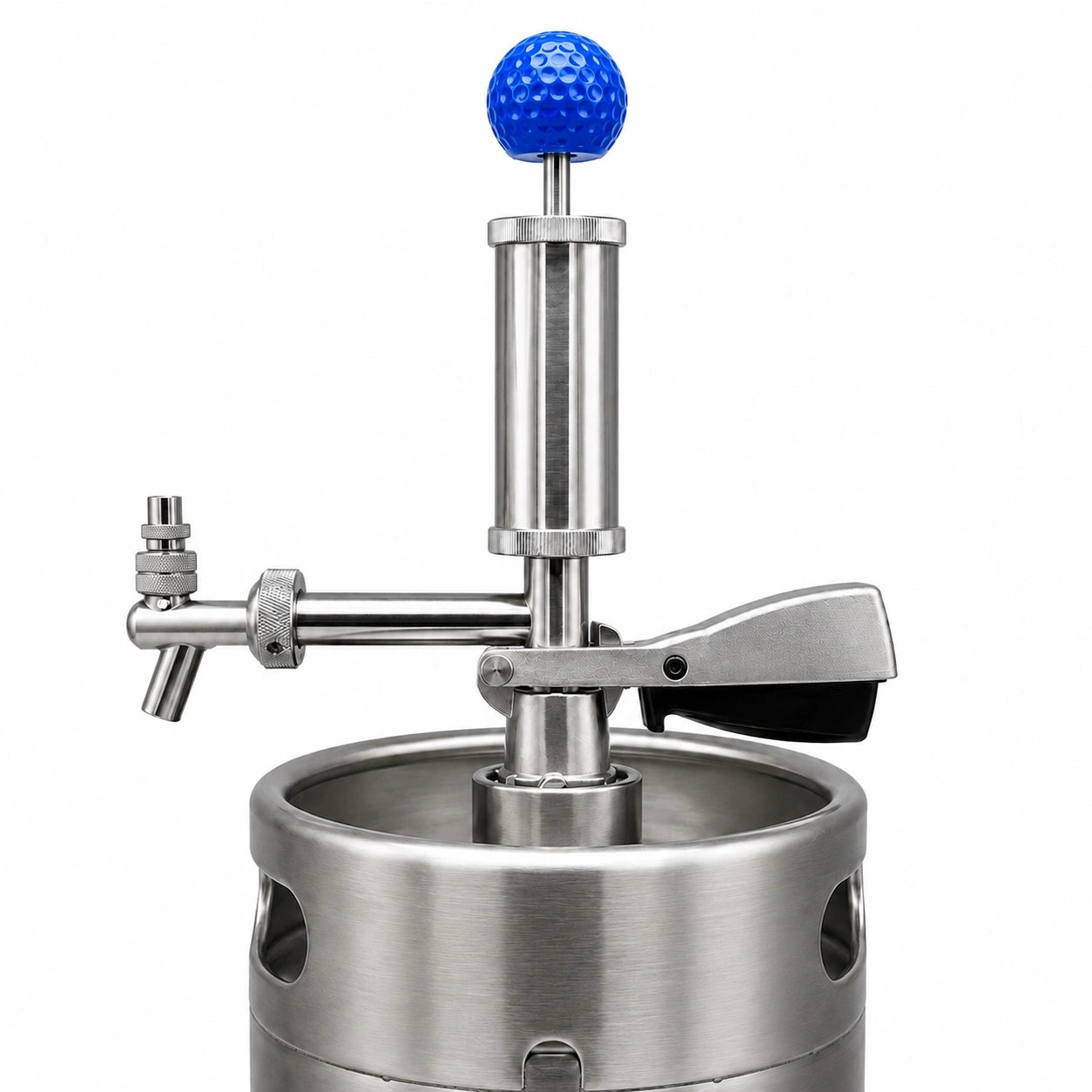 Pump Keg standard flow tap with blue golf ball topper for cocktails, wine, mocktails & beverage dispensing.