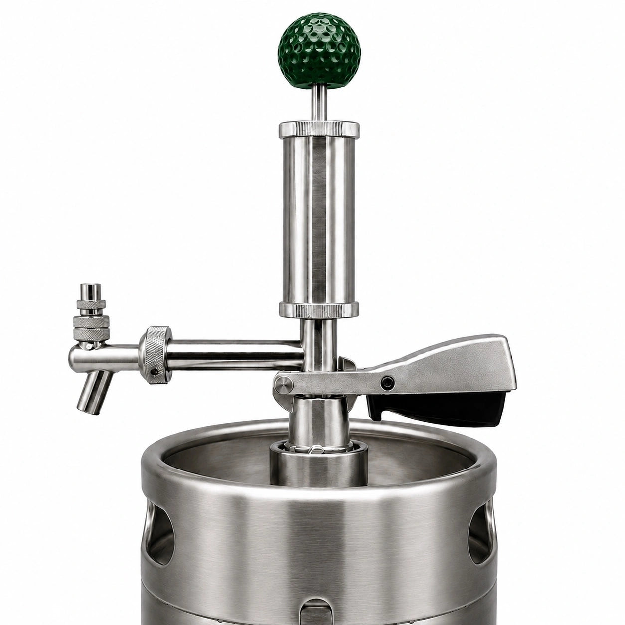 Pump Keg standard flow tap with forest green golf ball topper for cocktails, wine, mocktails & beverage dispensing.