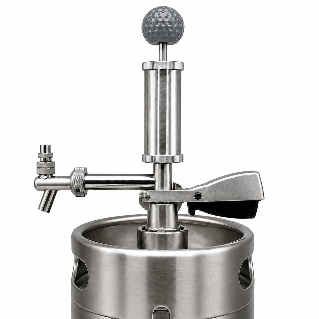 Pump Keg standard flow tap with gray golf ball topper for cocktails, wine, mocktails & beverage dispensing.