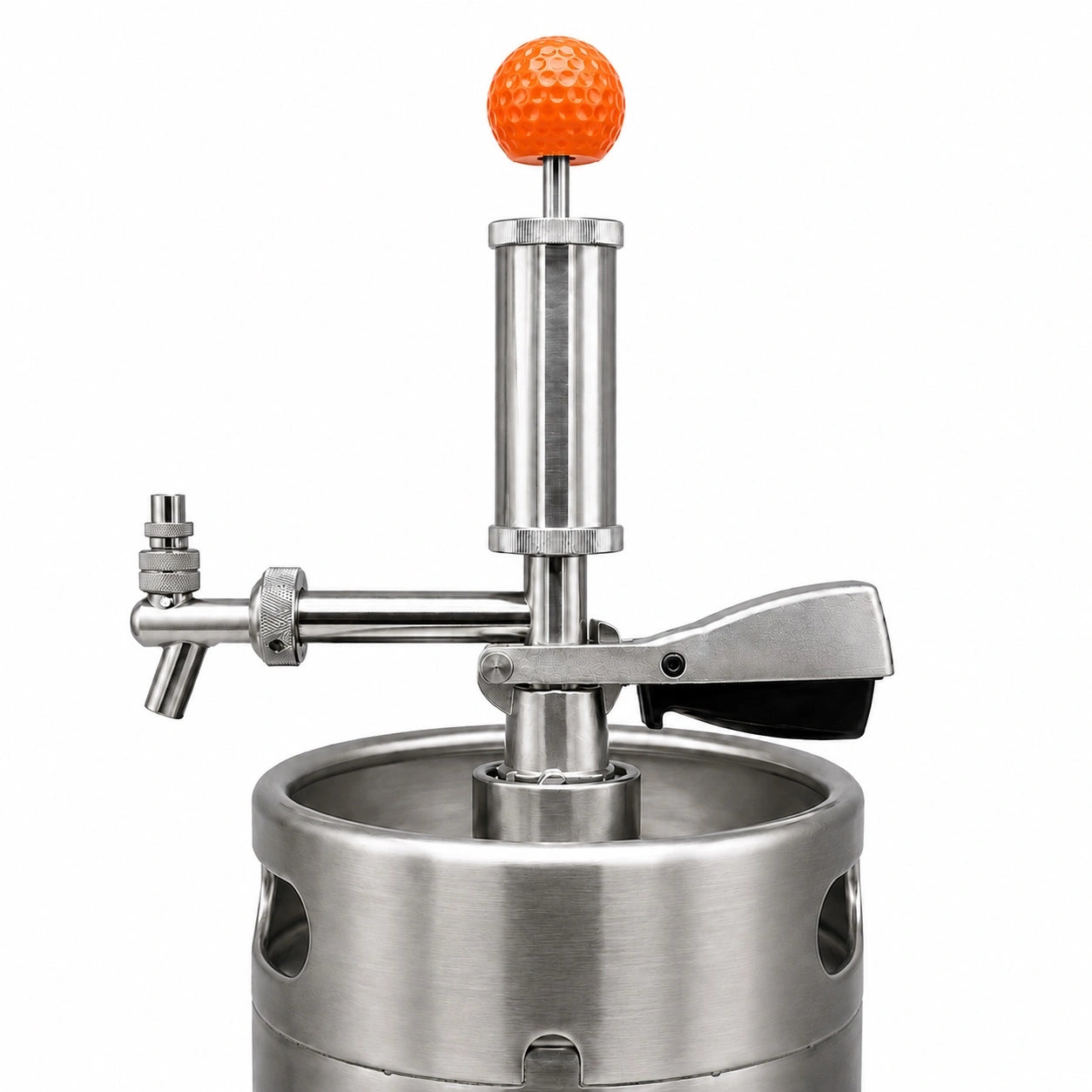 Pump Keg standard flow tap with orange golf ball topper for cocktails, wine, mocktails & beverage dispensing.
