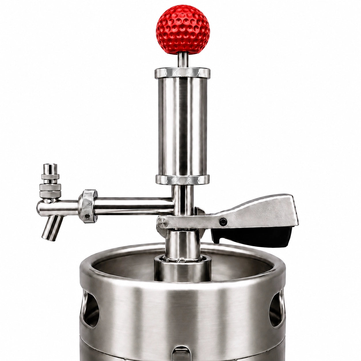 Pump Keg standard flow tap with red golf ball topper for cocktails, wine, mocktails & beverage dispensing.
