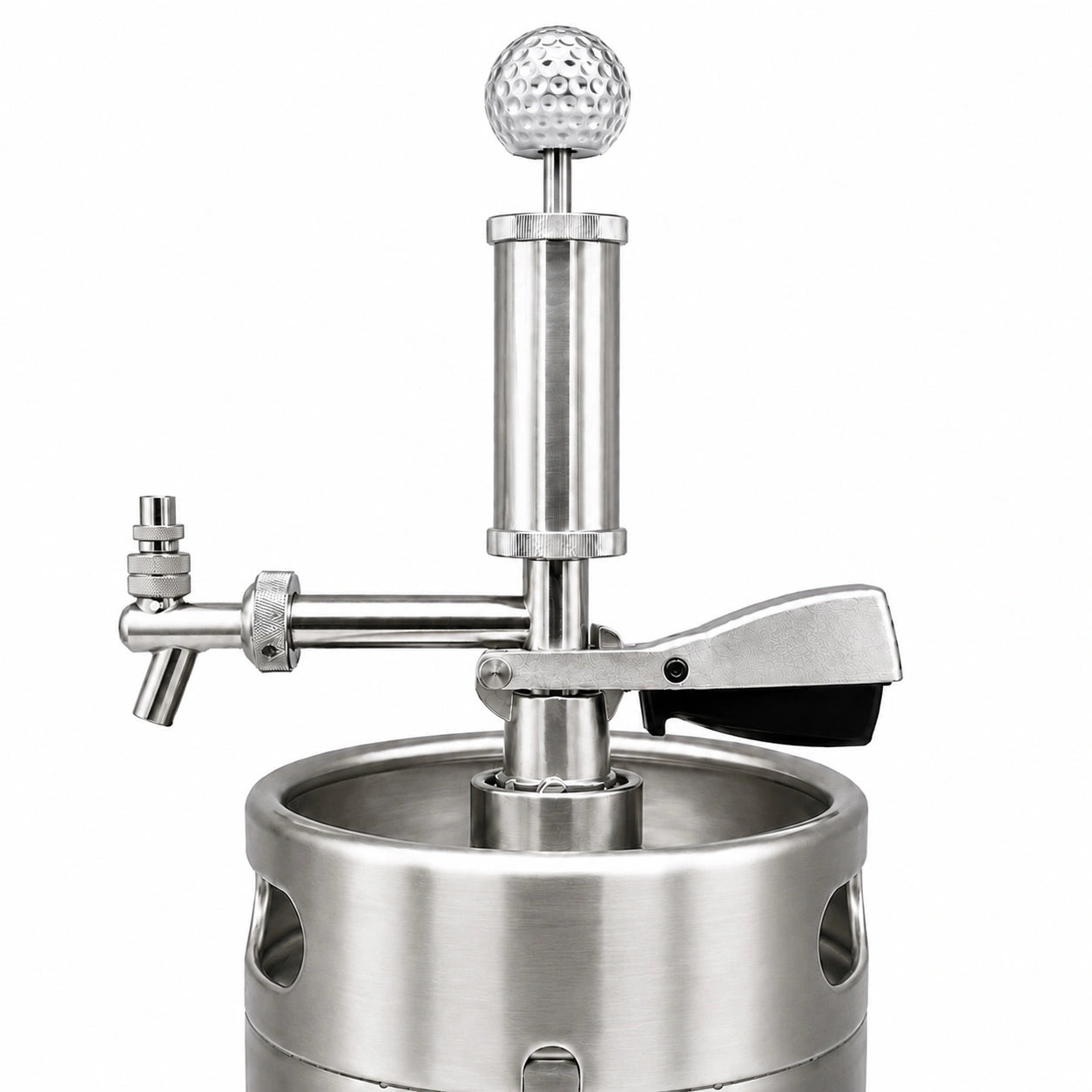 Pump Keg standard flow tap with silver golf ball topper for cocktails, wine, mocktails & beverage dispensing.