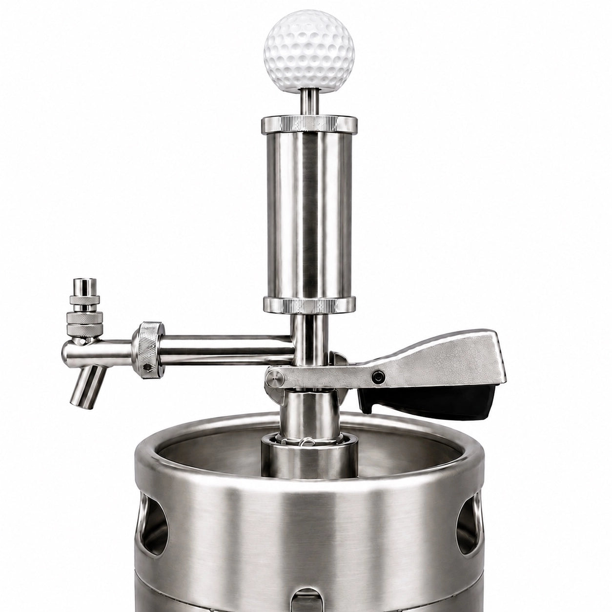 Pump Keg standard flow tap with white golf ball topper for cocktails, wine, mocktails & beverage dispensing.