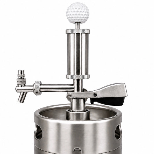 Pump Keg standard flow tap with white golf ball topper for cocktails, wine, mocktails & beverage dispensing.